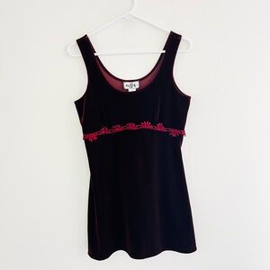 Vintage 90s DJI Red Velvet Floral Embroidered Mini Dress Small